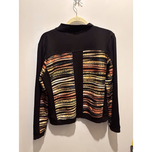 Erin London Ladies Size L Black Zip Up Jacket With Stripes Pit To Pit 19" L 22" - Picture 5 of 5